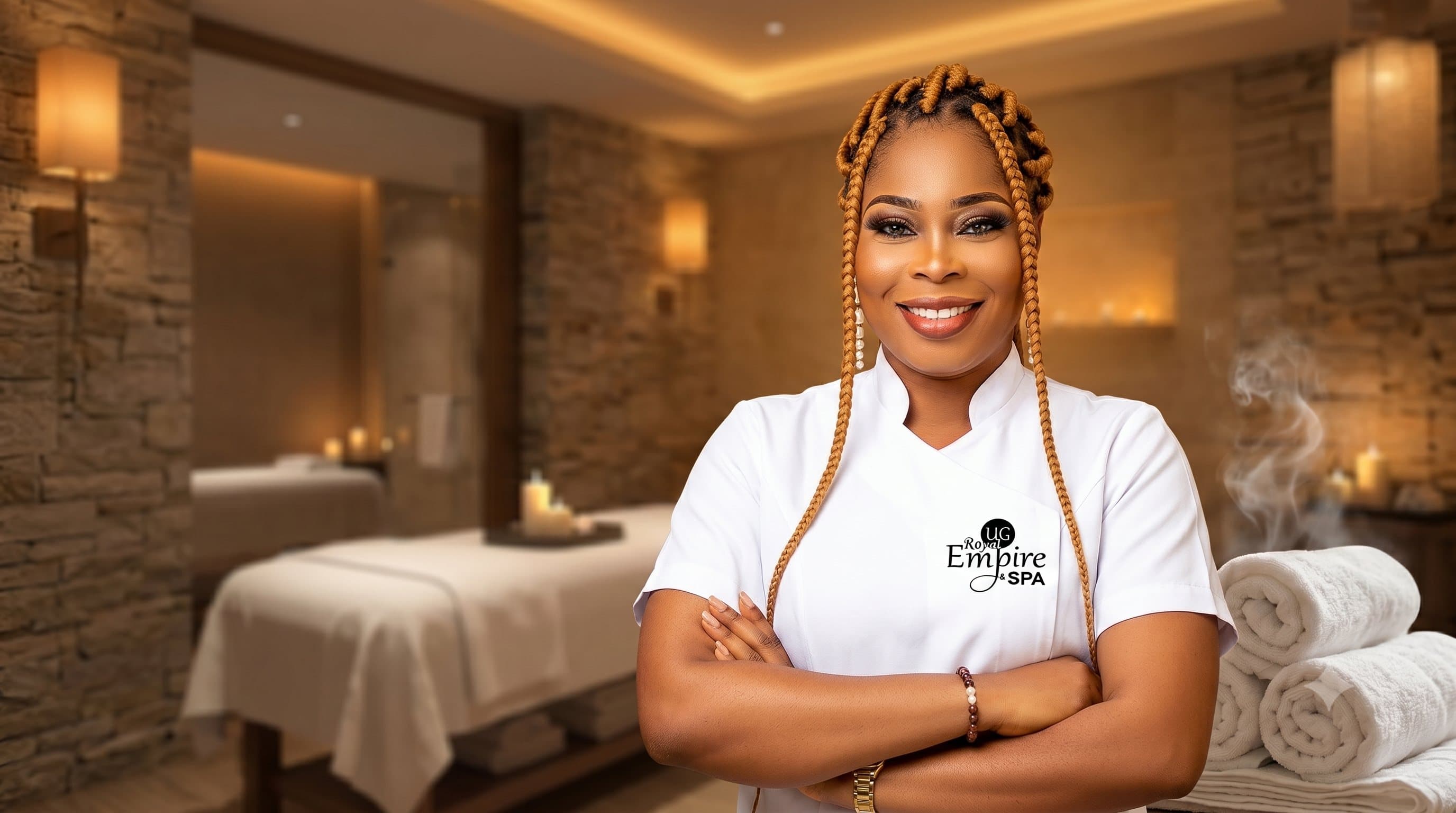 Favour welcoming guests at UG Royal Empire & Spa